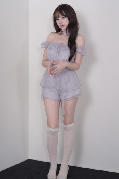 Misty Lace Off-Shoulder Girly Top + Skirt