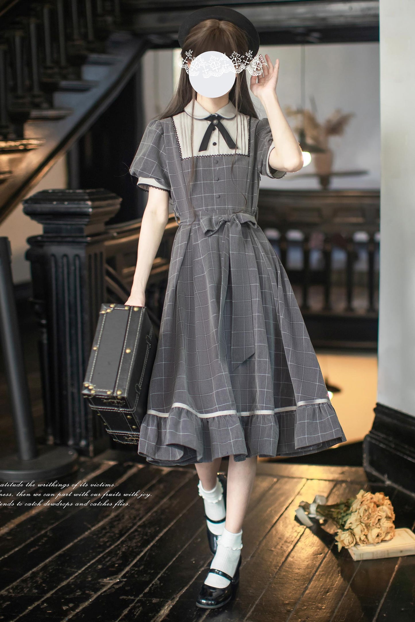 Nostalgic Plaid Ribbon Young Lady Dress