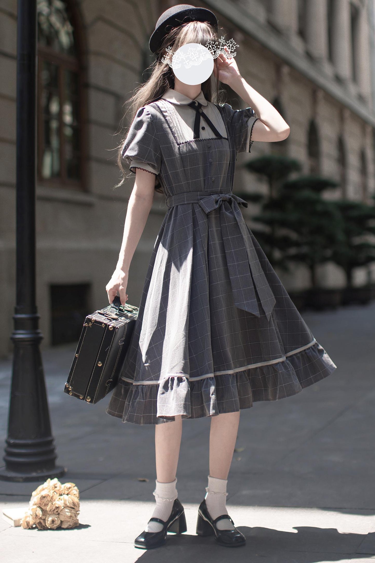 Nostalgic Plaid Ribbon Young Lady Dress