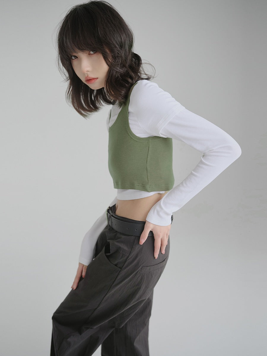 Short Length Long T + Vest Two Piece Tops