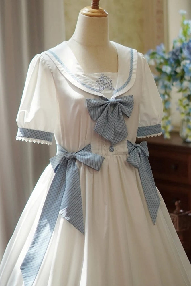 [Reservierungsschluss 28. Juni] 5 Farben/Sailor-Lolita-Streifenkleid mit Schleife und Puffärmeln