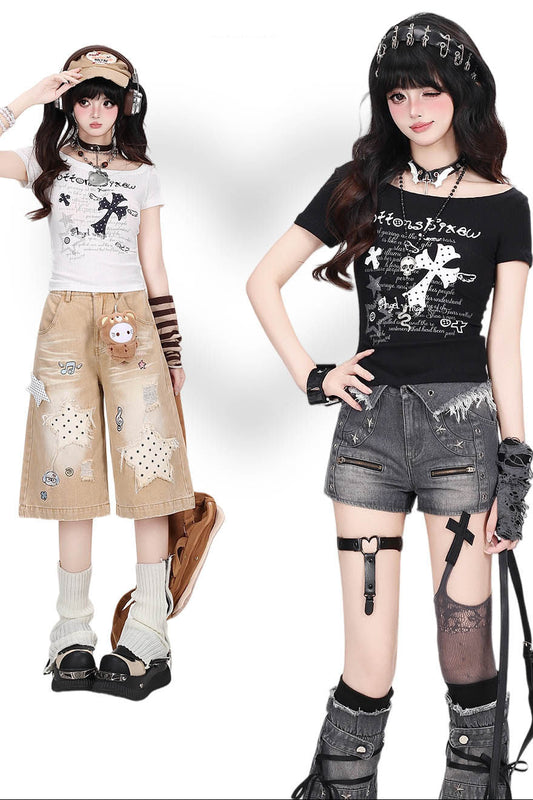 Cross Patch Round Neck T-Shirt