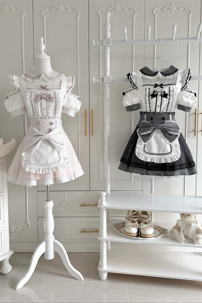 Ensemble haut à volants à carreaux style girly et minijupe à carreaux
