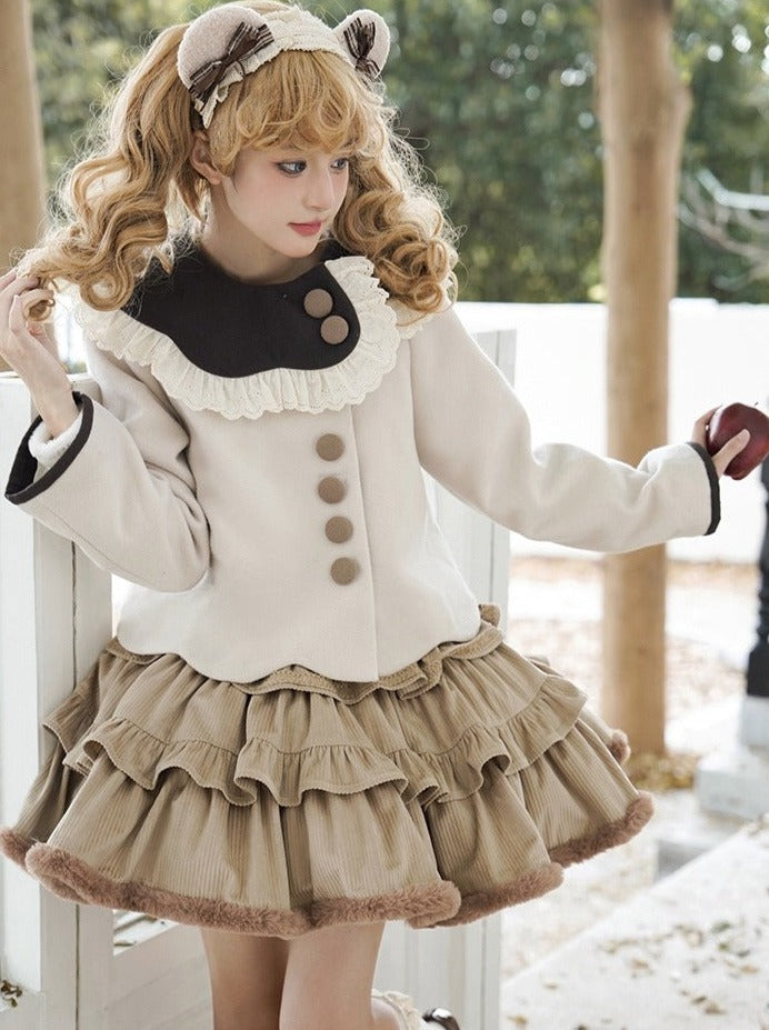 Coco Diary Volume Dress x Girly Coat + Ruffle Skirt