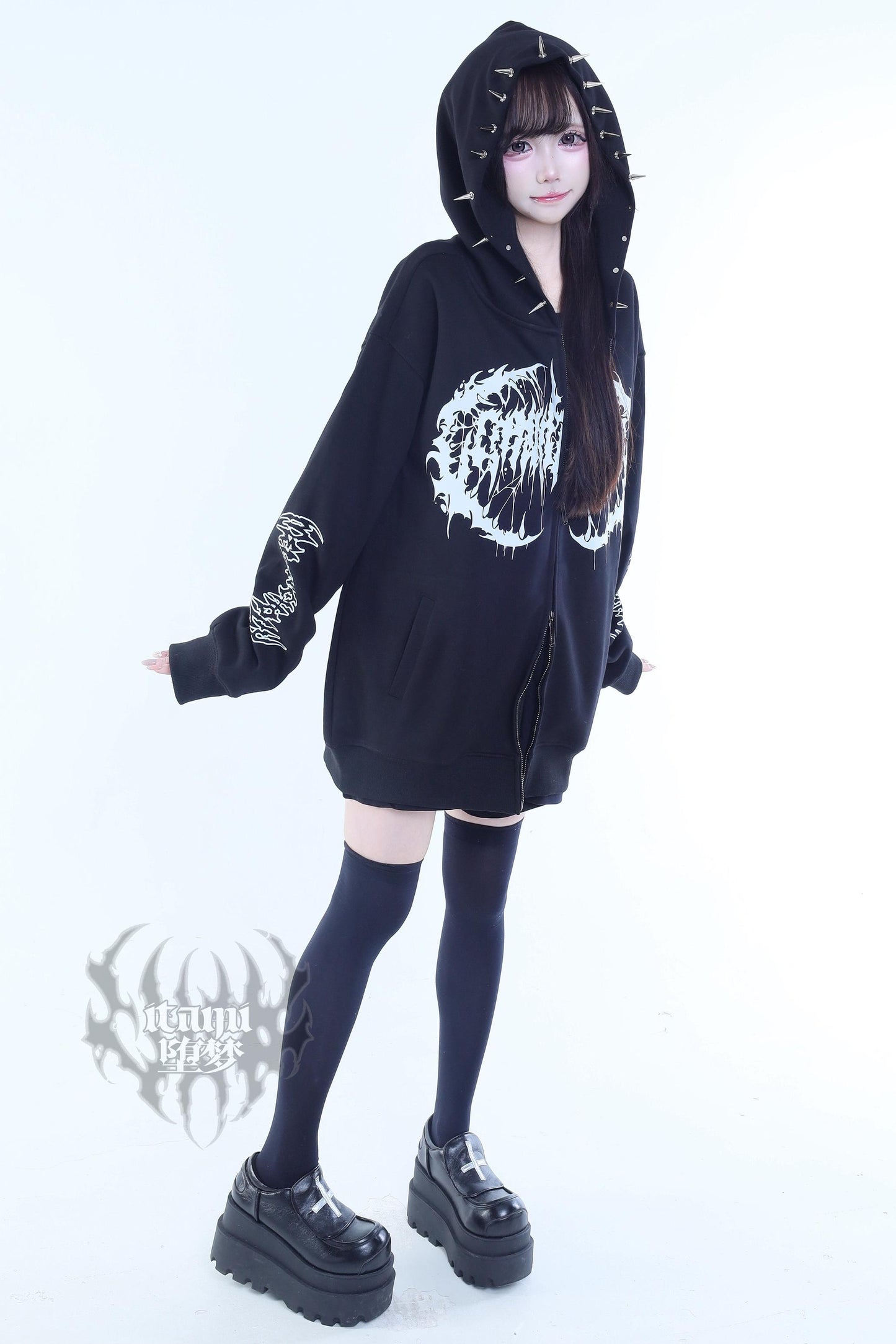 Gothic Print Hooded Hoodie