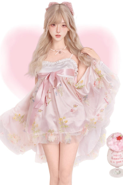 rosa Blumenchiffon-Camisole-Kleid
