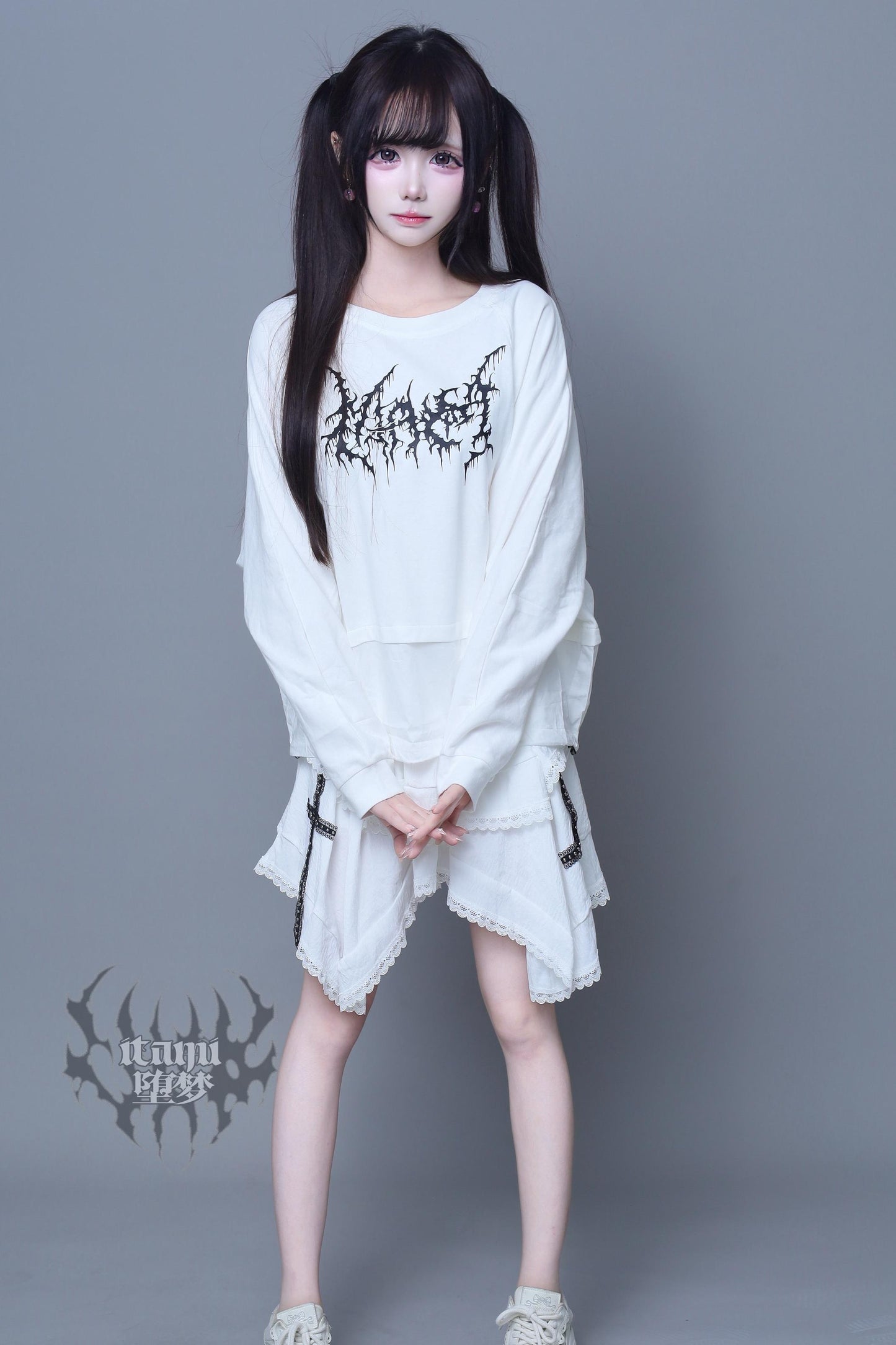 Long-Sleeve Printed Patchwork Top and Skirt Set