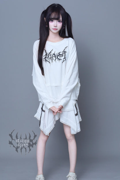 Long-Sleeve Printed Patchwork Top and Skirt Set