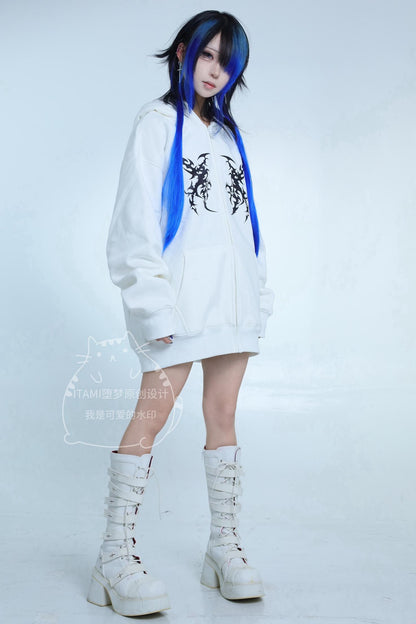 Yami-kawaii weißer Oversize-Hoodie