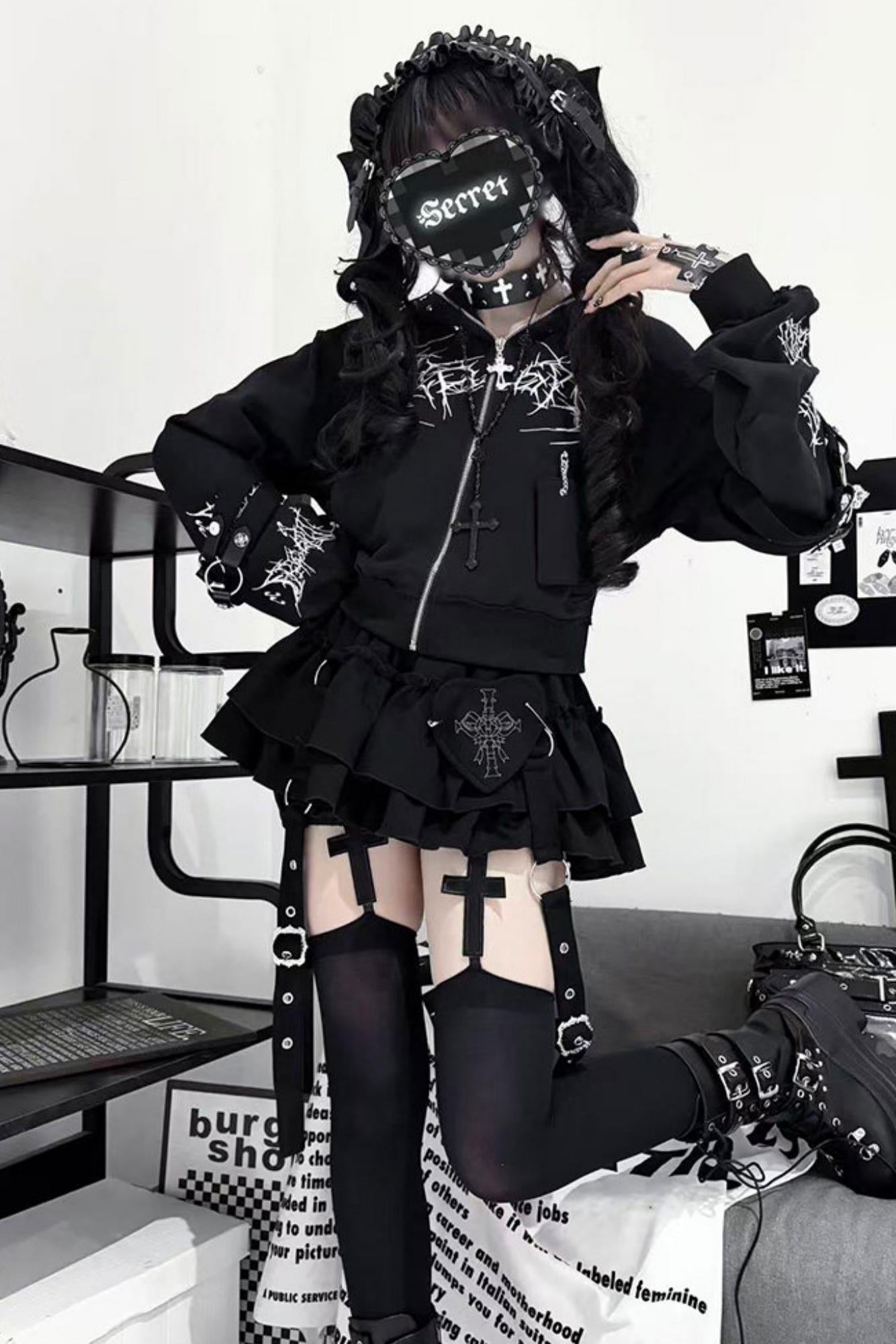 Subculture Embroidered Studded Hooded Hoodie