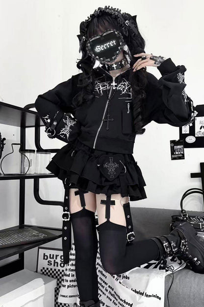 Subculture Embroidered Studded Hooded Hoodie
