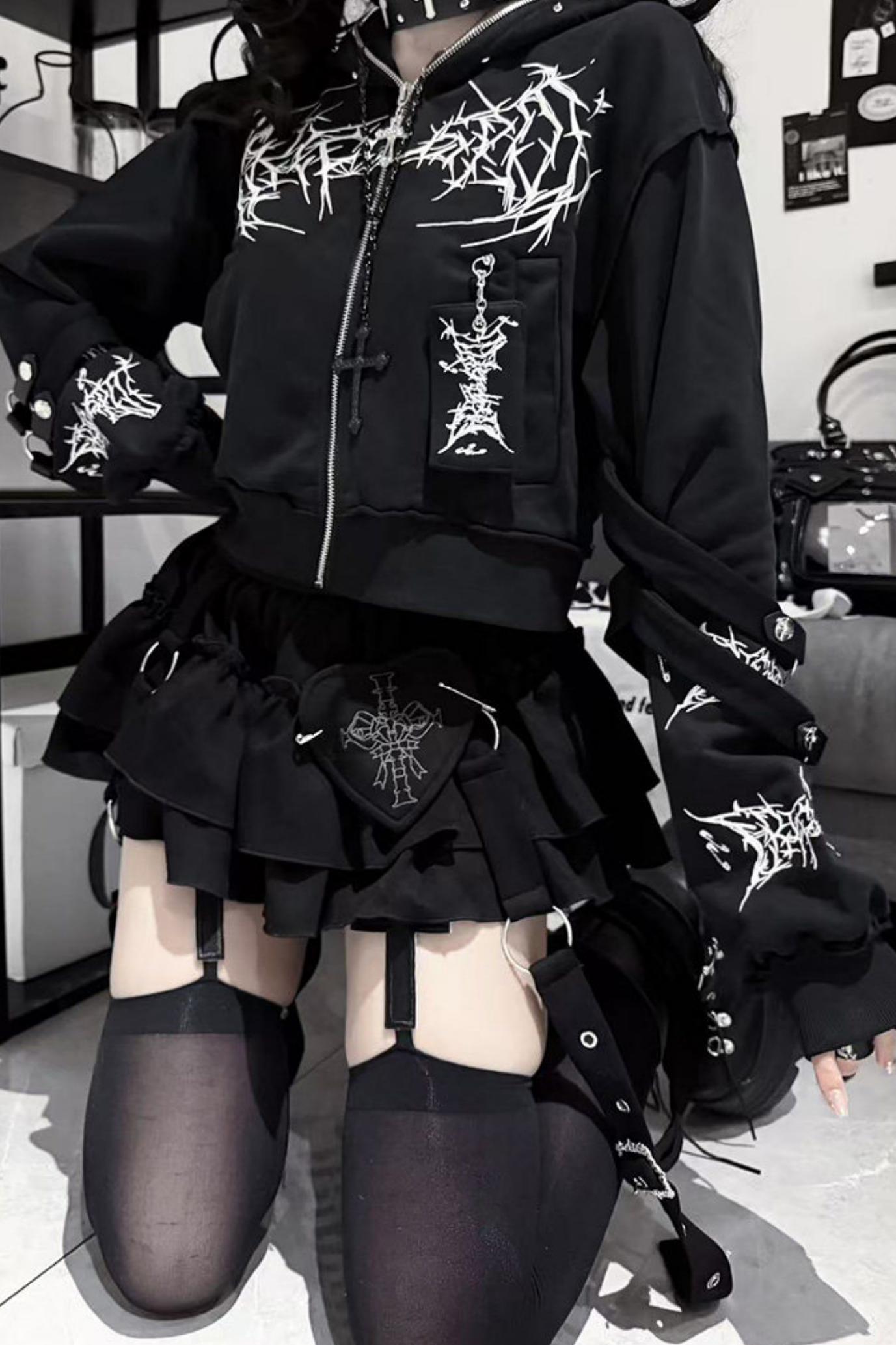 Subculture Embroidered Studded Hooded Hoodie