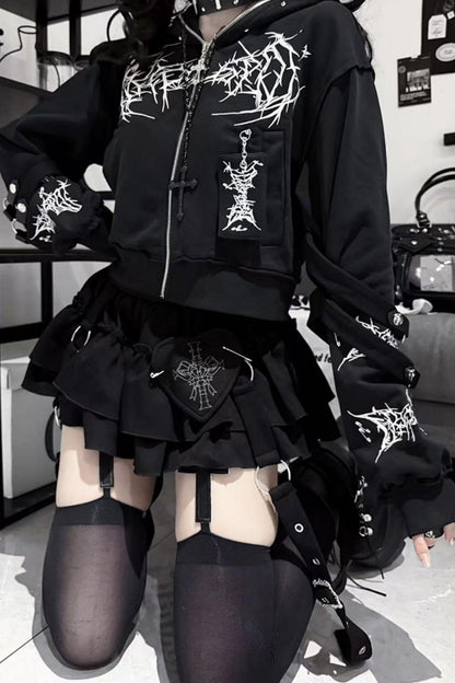 Subculture Embroidered Studded Hooded Hoodie