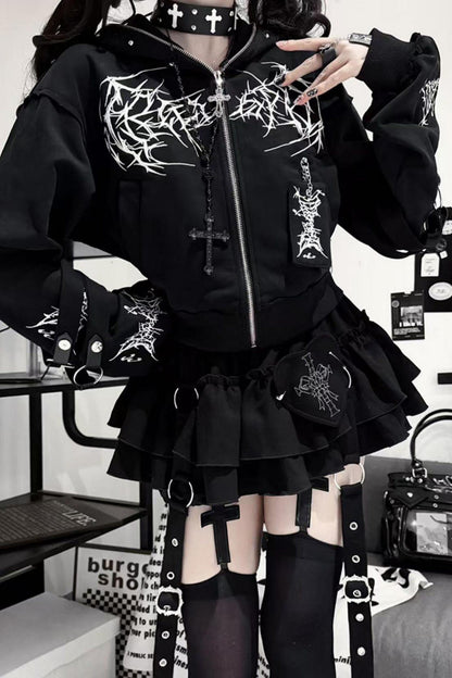 Subculture Embroidered Studded Hooded Hoodie