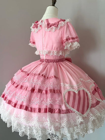 [Pre-Order] Pink Heart Gift Box Fake Two-Piece Sweet Lolita One-Piece Dress