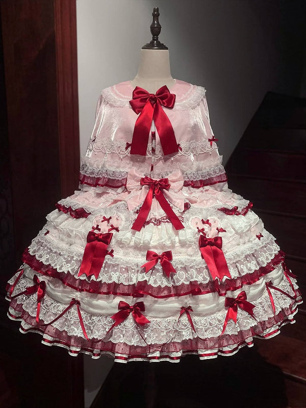 [Pre-order Deadline: July 13] Blue x White/Red x Pink Sweet Lolita Rabbit Series Rabbit Ear Lace Ribbon Cape