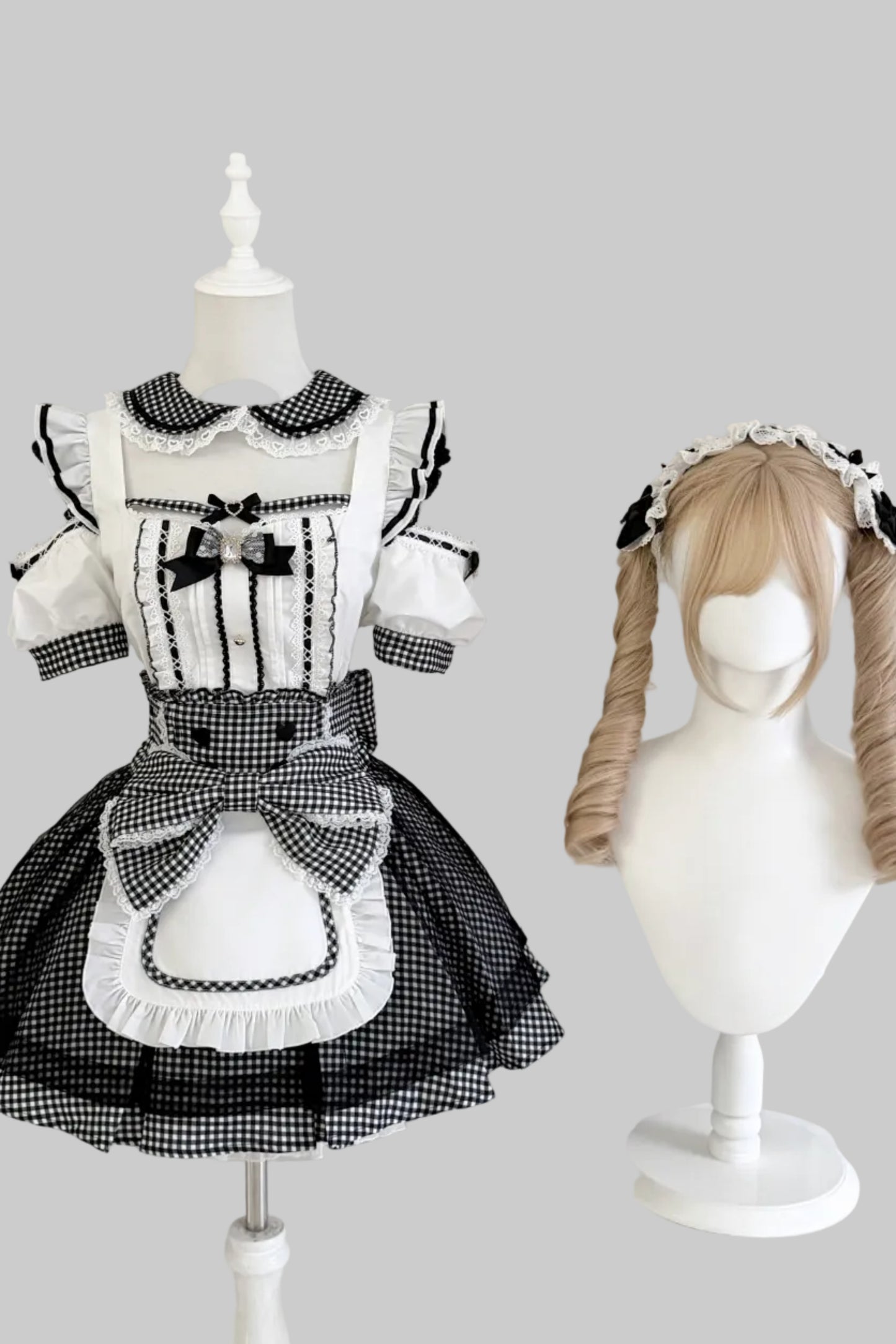 Ensemble haut à volants à carreaux style girly et minijupe à carreaux