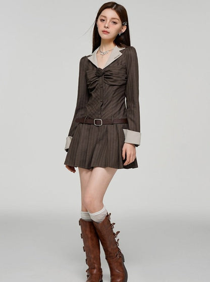 Low Waist Slim Striped Shirt Dress