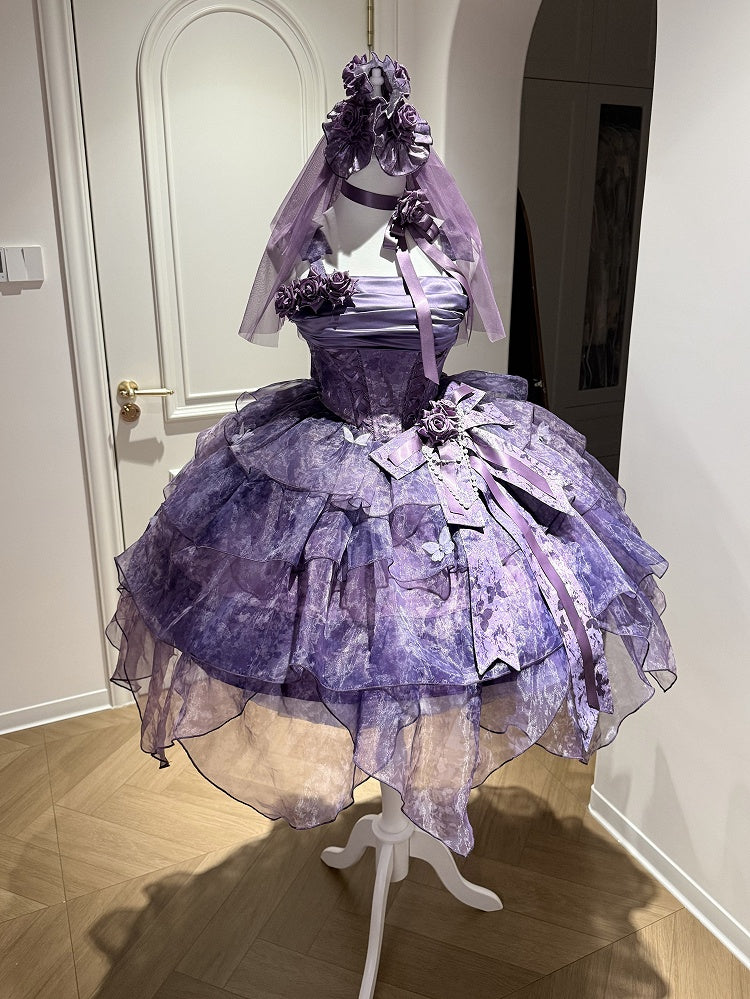 [Pre-order Deadline: May 23] Wisteria Purple Ribbon Tulle Tiered Fairy Corset JKS Dress