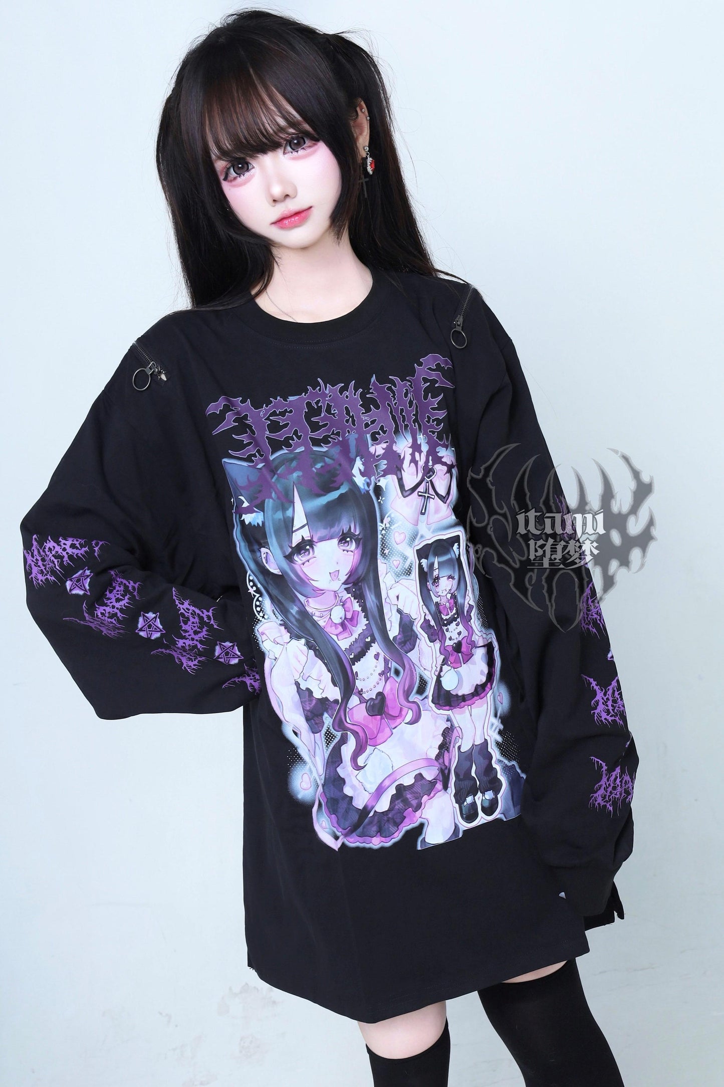 T-shirt lunga stile jirai subculture con cuore