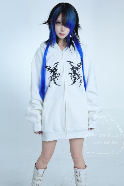 Yami-kawaii weißer Oversize-Hoodie