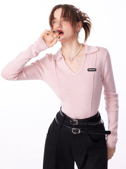 Polo V-neck slim-fit top