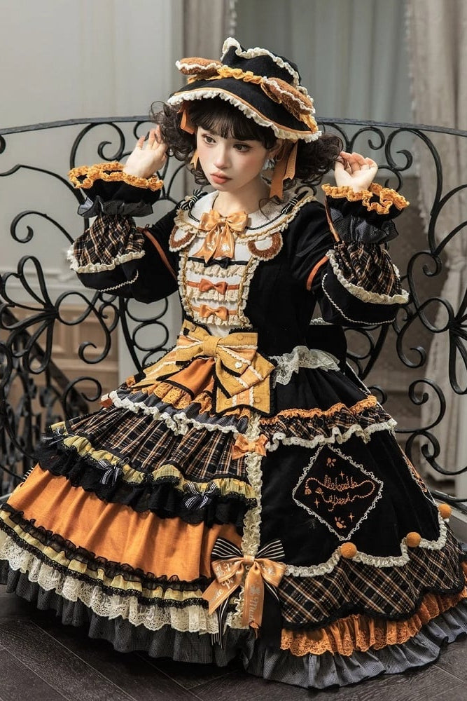 [Reservierungsschluss 8. September] Classic Bear Lolita-Stufenkleid mit weißem Kragen, Karomuster, Spitze und Schleife+Vintage-JSK-Kleid mit Teddybär-Print und Spitze+Vintage-Lolita-Kleid mit Teddybär-Print, Karokragen und klassischem Karomuster