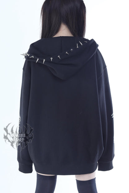 Gothic Print Hooded Hoodie