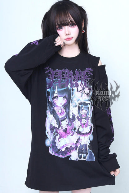T-shirt lunga stile jirai subculture con cuore