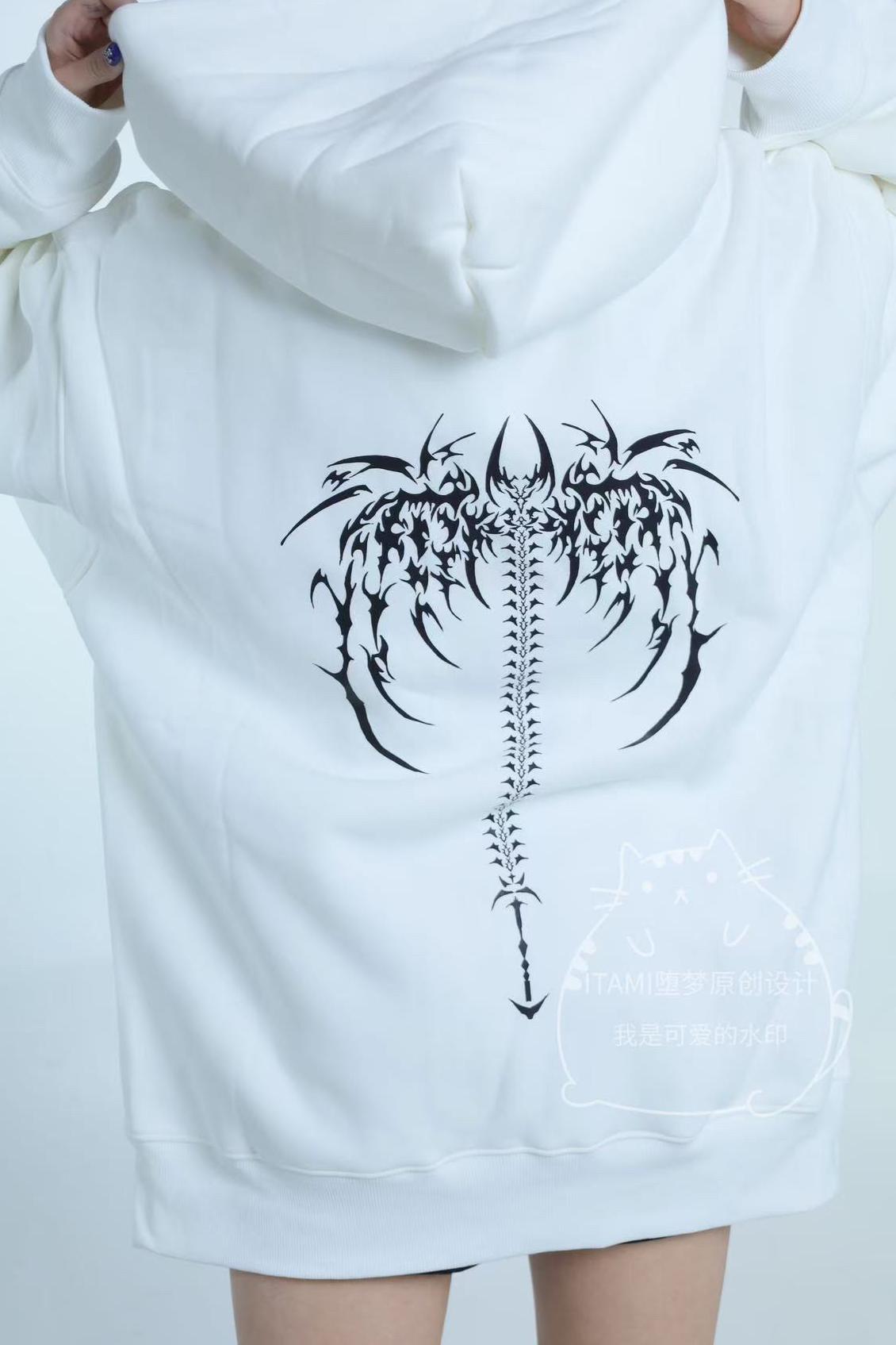 Yami-kawaii weißer Oversize-Hoodie