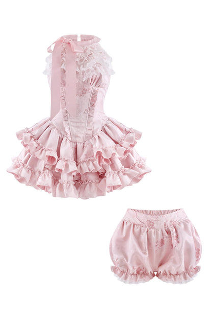 rosa Prinzessinnenkleid aus Satin mit Neckholder