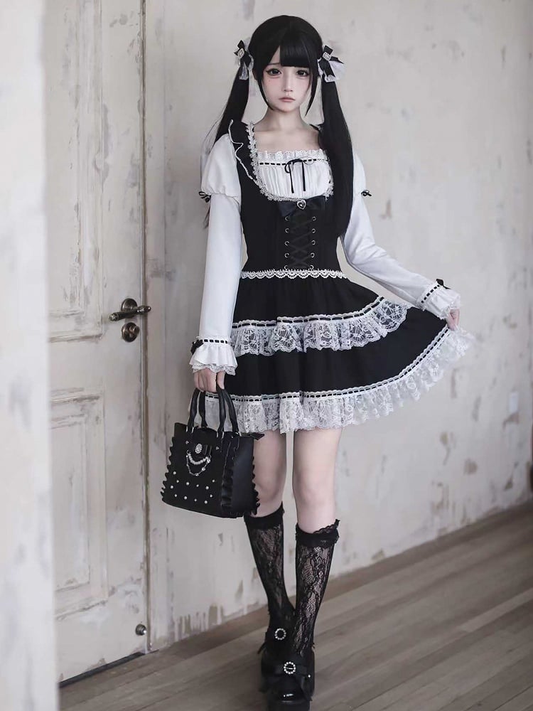 [Deadline for reservations: December 15] Black White Dark Juliet Sleeve Dress + Accessories