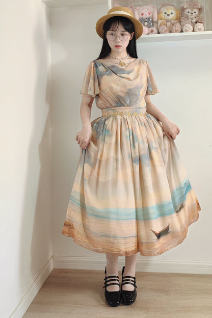 マーブルリゾートシフォンプリントドレス