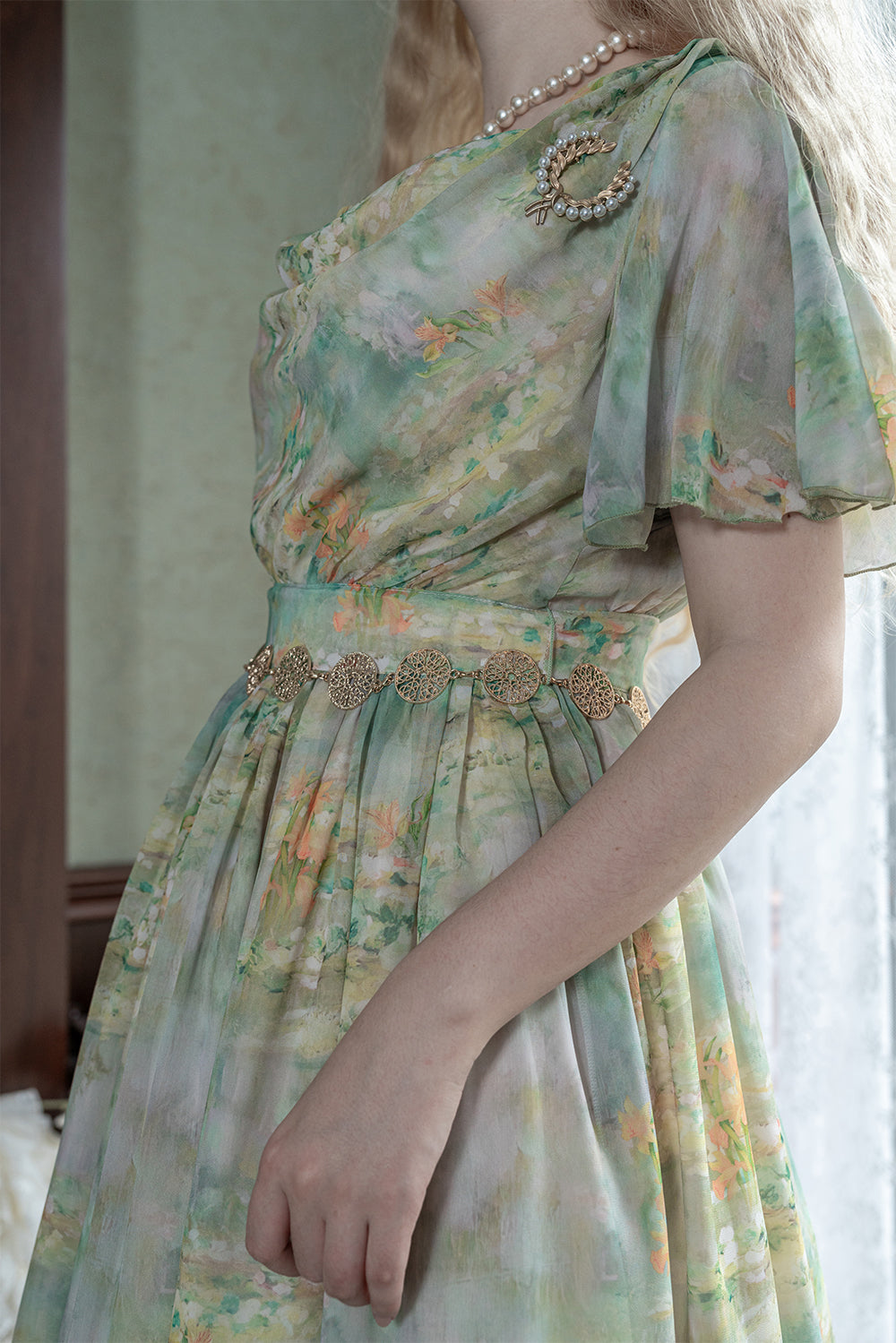 マーブルリゾートシフォンプリントドレス