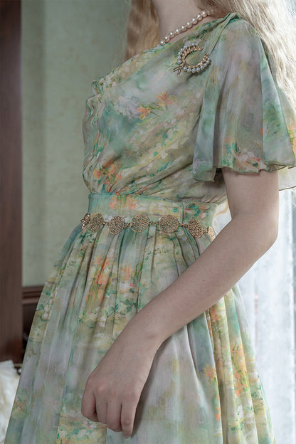 マーブルリゾートシフォンプリントドレス