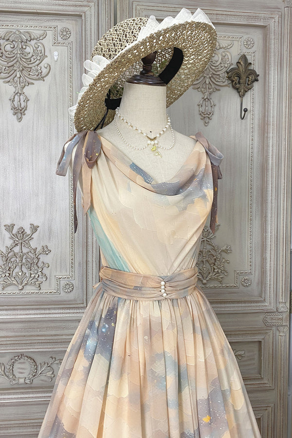 マーブルリゾートシフォンプリントドレス