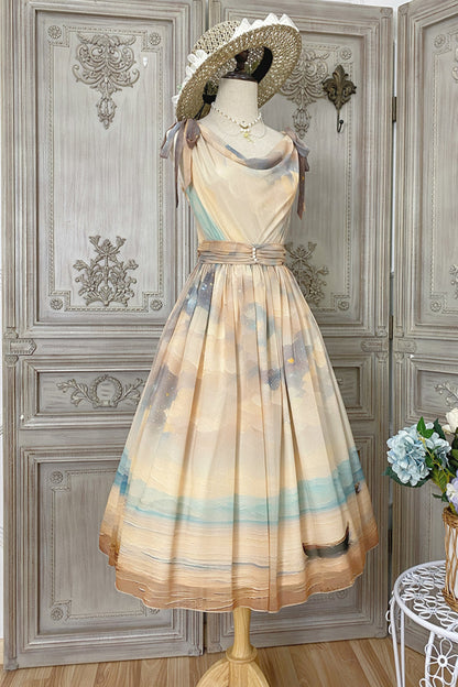 マーブルリゾートシフォンプリントドレス