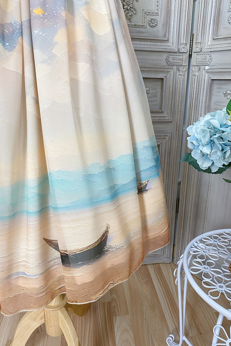 マーブルリゾートシフォンプリントドレス