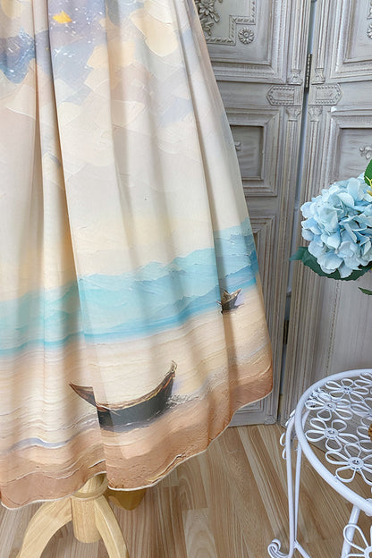 マーブルリゾートシフォンプリントドレス