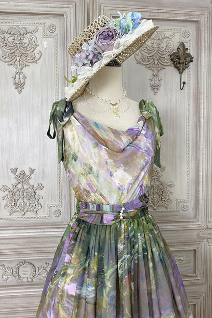 マーブルリゾートシフォンプリントドレス