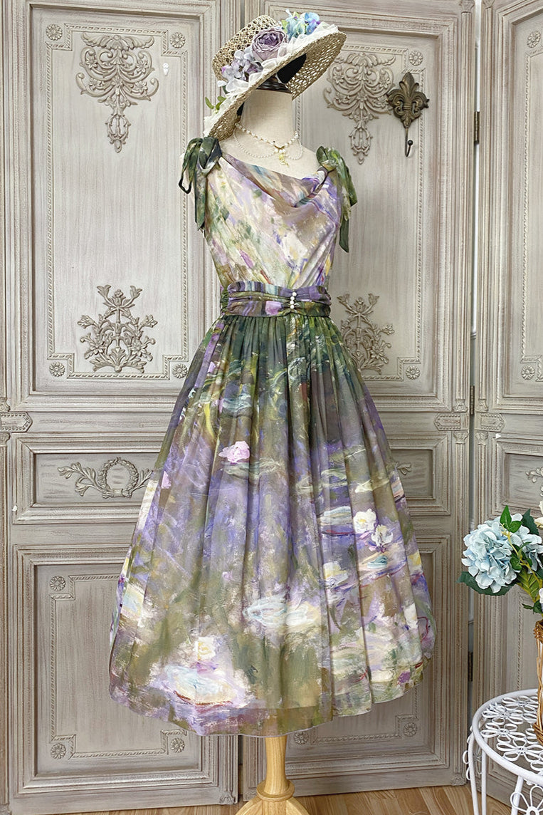 マーブルリゾートシフォンプリントドレス