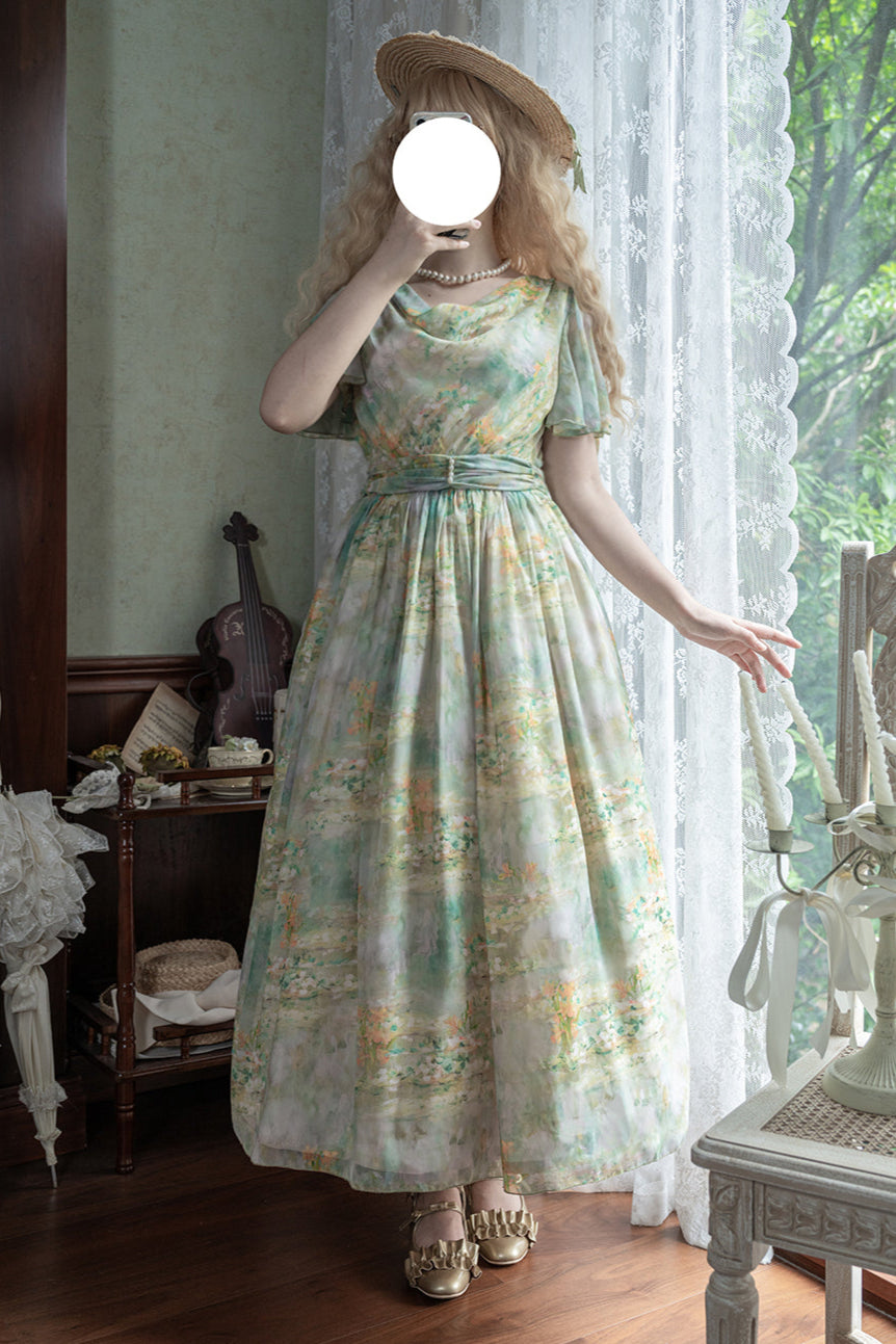 マーブルリゾートシフォンプリントドレス