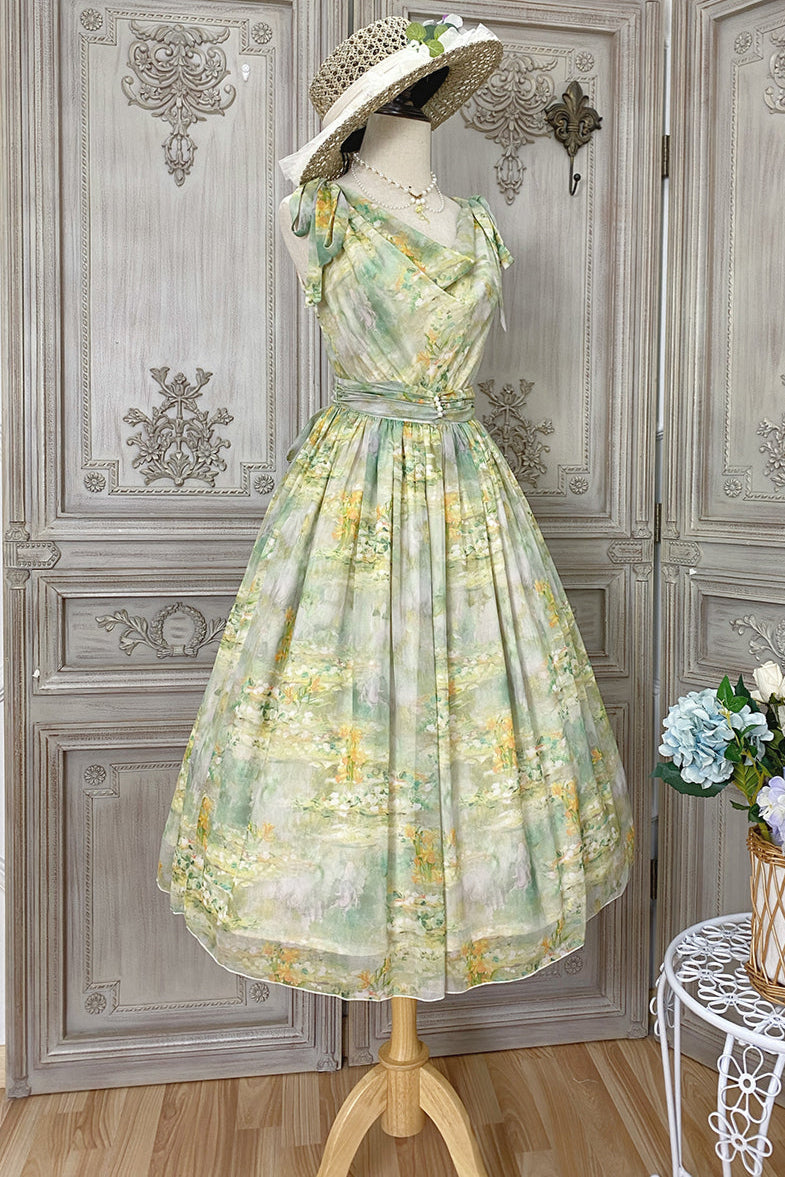 マーブルリゾートシフォンプリントドレス