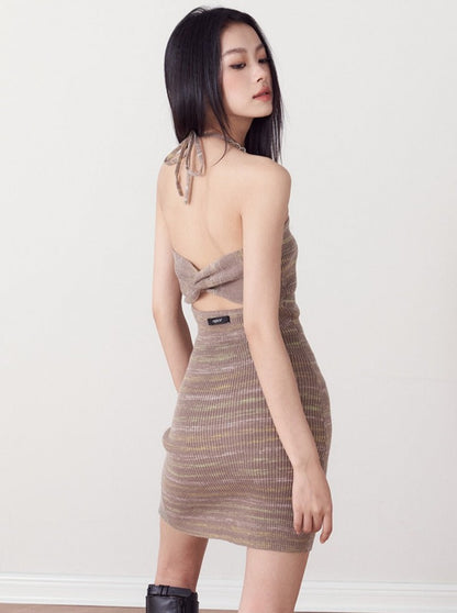 Halter Neck Suspender Dress + Striped Dress