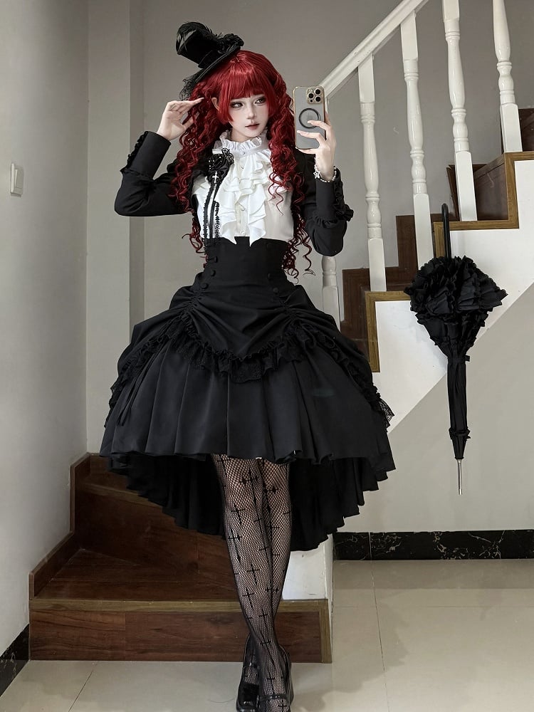 【3月6日予約締切】ダークゴシックブラックショートジャケット＋ホワイトシャツ＋ローズリボン