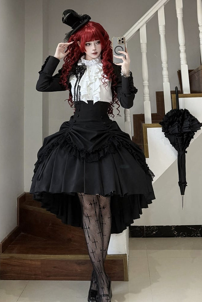 【3月6日予約締切】ダークゴシックブラックコルセットレイヤードプルアップスカート
