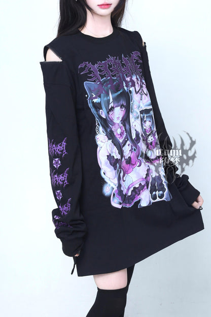 T-shirt lunga stile jirai subculture con cuore