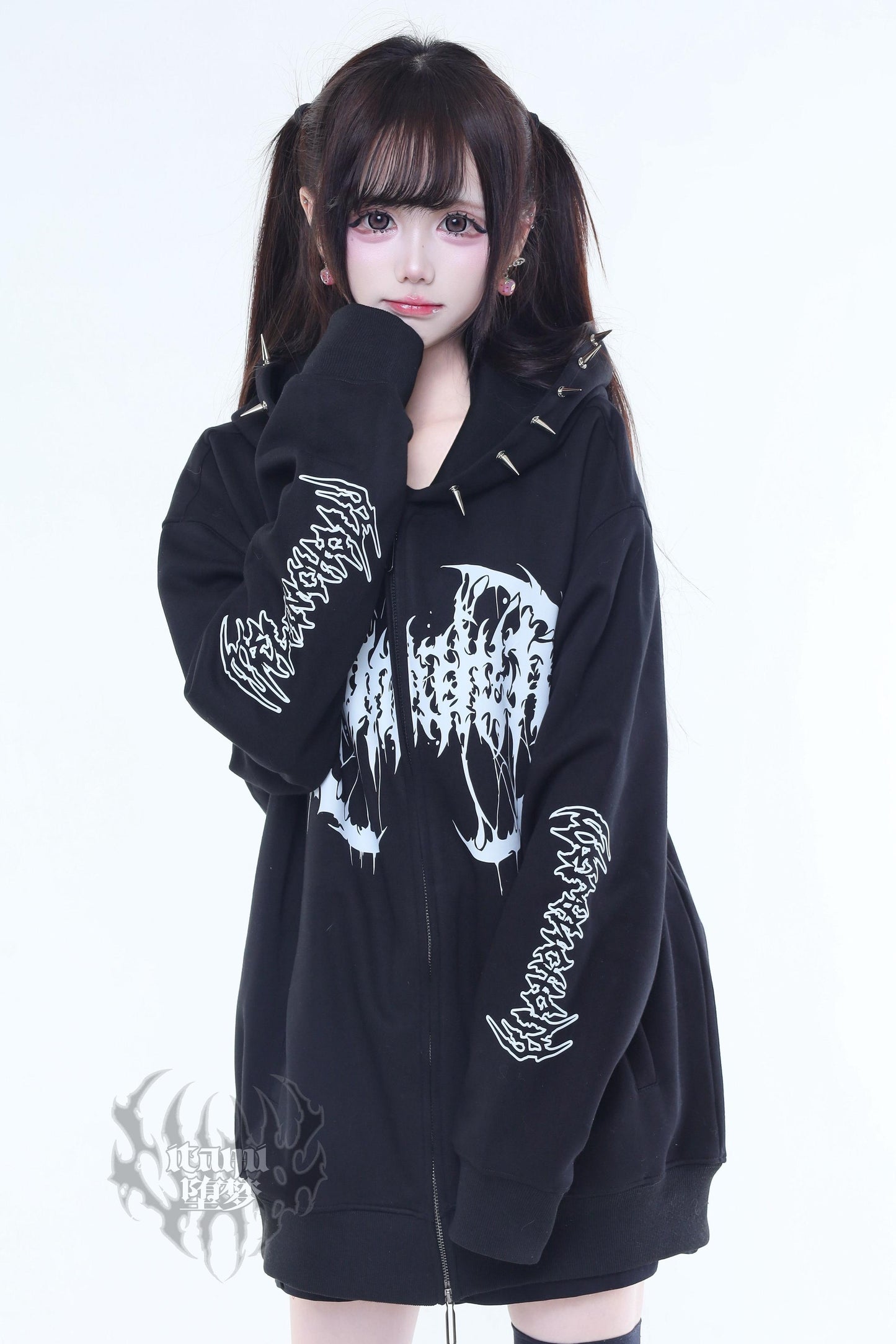 Gothic Print Hooded Hoodie