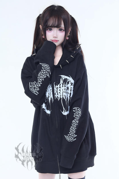 Gothic Print Hooded Hoodie