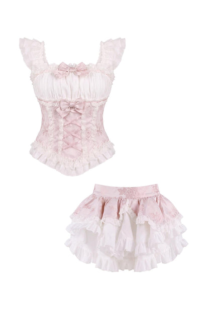 Top rosa elegante + gonna a balze bianca